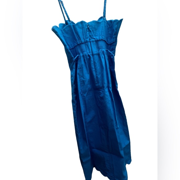 Linen sweetheart scallop midi dress Anthropologie button down - Picture 3 of 11